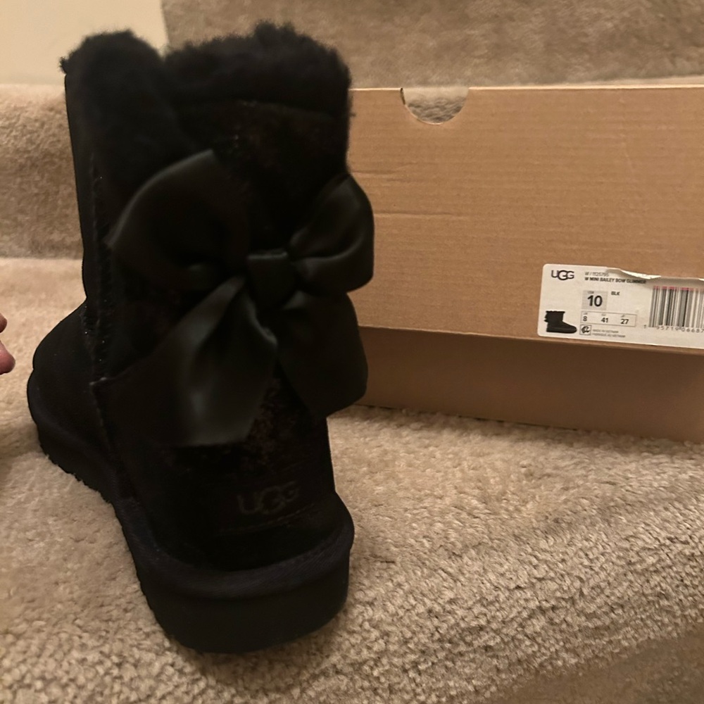 UGG Black Boots with Satin Bow
